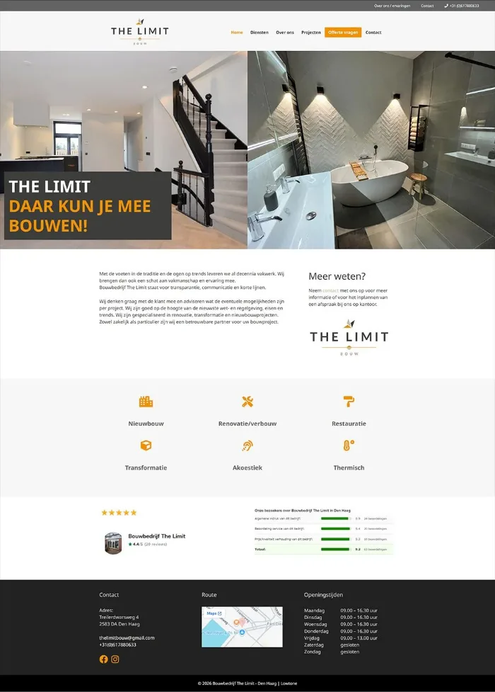 Website Bouwbedrijf The Limit — gemaakt door Lowtone Den Haag
