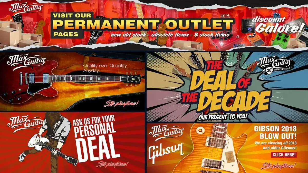 Campagnebanners Max Guitar — grafisch ontwerp door Lowtone Den Haag